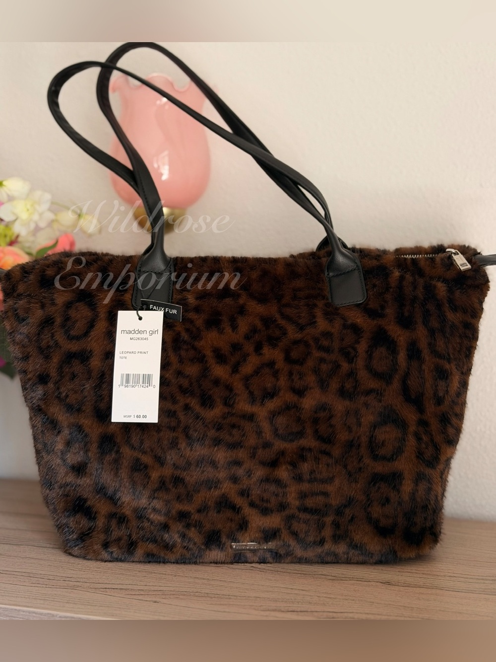 Madden girl Faux Fur luxe Leopard cheetah animal print brown tote Shoulder Bag🐆